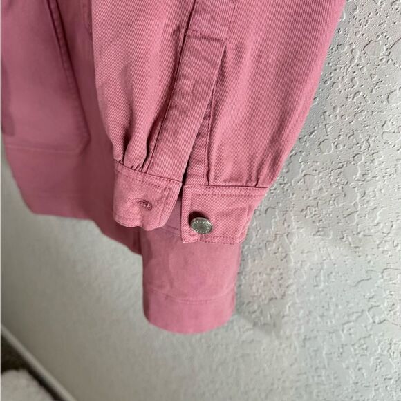 Avec Les Filles Pink Coverall Denim 3/4 Snap Front Patch Pocket Dress Size S - Picture 11 of 15